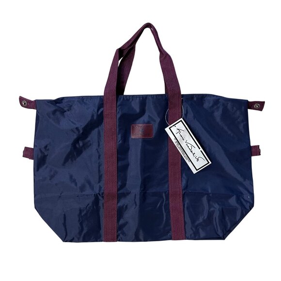 Vintage Travel Duffle Bag Luggage Gloria Vanderbilt Navy Burgundy 1980s Nylon - Picture 2 of 12